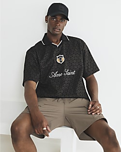 Black Ame Saint Football Polo Shirt