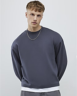 Grey Oversized Fit Double Layer Sweatshirt