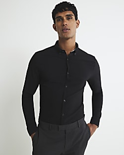 Black Muscle Fit Textured Shirt
