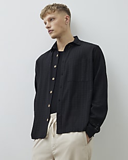 Black Regular Fit Grid Textured Shirt