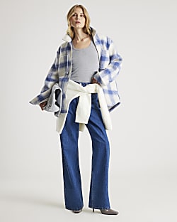 Blue Regular Fit Brushed Check Zip Overshirt