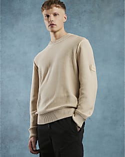 Beige Slim Fit Badged Jumper