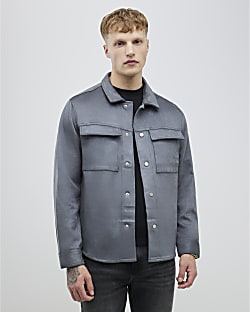 Grey Regular Fit Faux Suede Overshirt