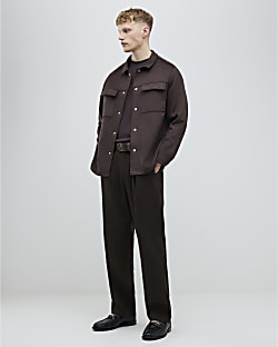 Brown Regular Fit Suede Overshirt