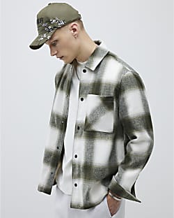 Green Curved hem Checked Overshirt
