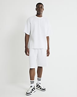 White Wide Leg Plisse Shorts