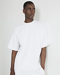 White Oversized Fit Plisse T-Shirt
