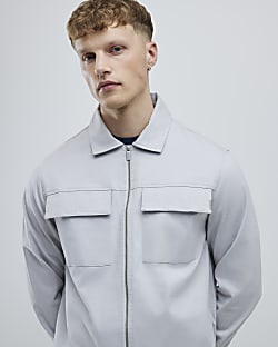 Grey Regular Fit Zipper Overshirt