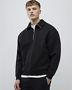 Black Regular Fit Ribbed Sweatshirt