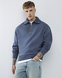 Grey Regular Fit Ribbed Sweatshirt
