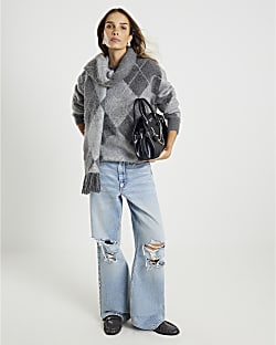 Grey Regular Fit Brushed Argyle Jumper
