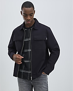 Black Regular Fit Zipped Overshirt