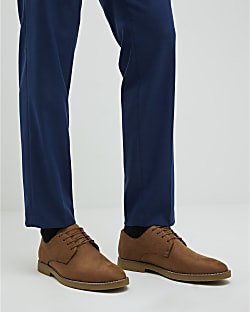 Brown Faux Suede Derby Shoes