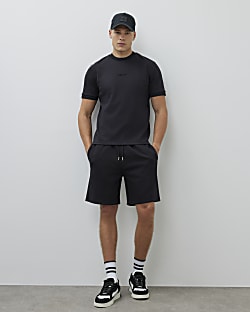 Black Regular Fit Drawstring Jersey Shorts