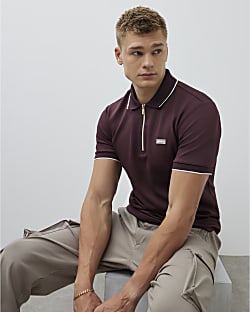 Red Muscle Fit Les Amis Stripe Polo Shirt