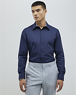Navy Slim Fit Contrast Trim Shirt