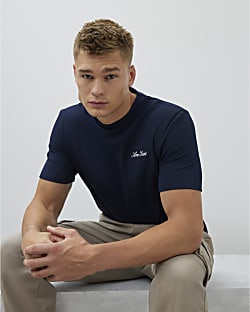 Navy Slim Fit Textured Ame Saint T-Shirt