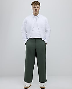 Khaki Barrell Leg Chino Trousers