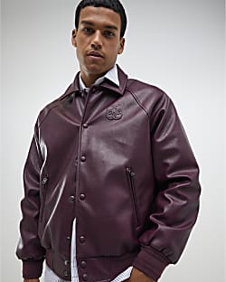 Red Stud Pressed Faux Leather Jacket