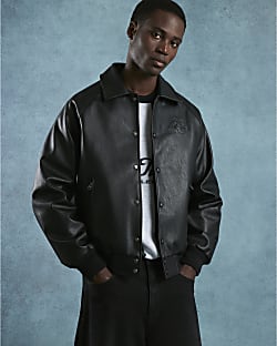 Black Stud Pressed Faux Leather Jacket