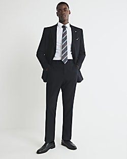 Black Regular Fit Pinstriped Suit Trousers