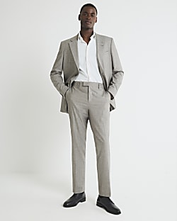 Brown Regular Fit Pinstriped Suit Trousers