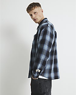 Blue Loose Fit Check Shirt