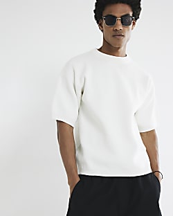 Cream Short Sleeve Boucle Knitted T-Shirt