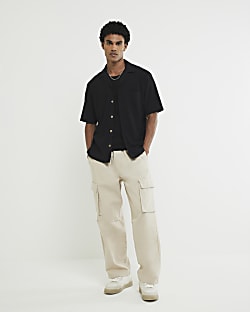 Black Regular Fit Grid Textured Revere Shirt