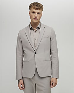 Beige Skinny Fit Suit Jacket