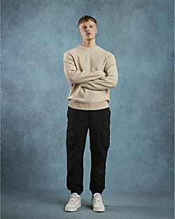 Black Regular Fit Cargo Trousers