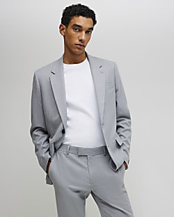 Grey Slim Fit Stretch Textured Suit Jacket