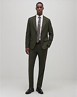 Green Slim Fit Textured Suit Trousers