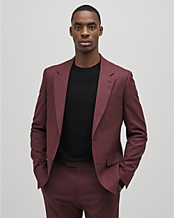 Red Slim Fit Textured Suit Jacket