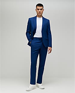 Blue Skinny Fit Textured Suit Trousers