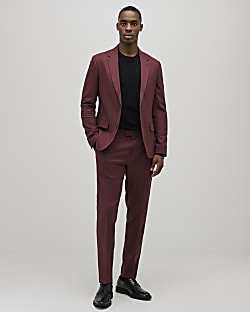 Red Skinny Fit Textured Suit Trousers