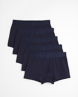 Navy Jacquard Waistband Pack Of 5 Trunks