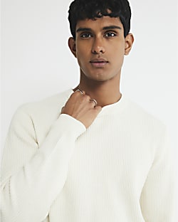 Ecru Slim Fit Knitted Ribbed Jumper