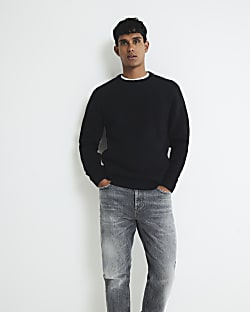 Black Slim Fit Knitted Ribbed Jumper