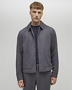 Grey Slim Fit Textured Overshirt