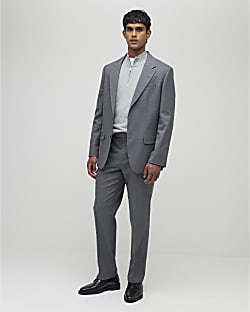 Grey Regular Fit Suit Trousers