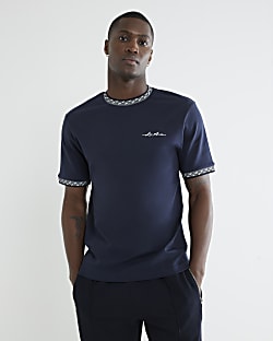 Navy Slim Fit Monogram Ringer T-Shirt