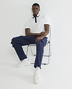 White Slim Fit Double Collar Polo Shirt