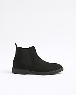Black Faux Leather Crepe Soles Chelsea Boots