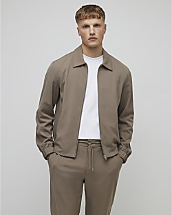 Beige Regular Fit Zipped Jacket