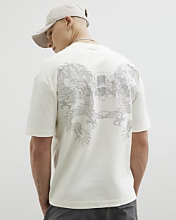 White Oversized Back Dual Dragon T-Shirt