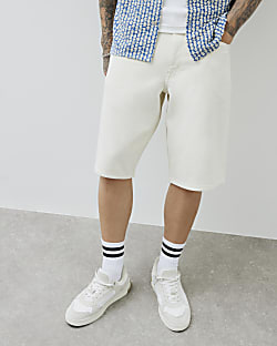 Cream Regular Fit Denim Jorts