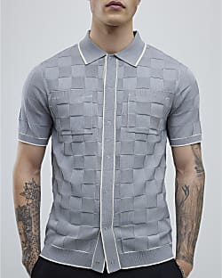 Grey Slim Fit Checkerboard Shirt