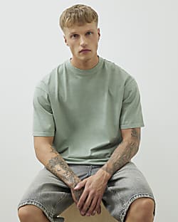 Khaki Oversized Fit Longline T-shirt