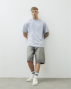 Blue Short Sleeve Oversized Longline T-shirt